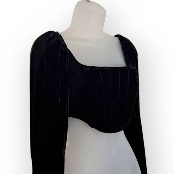 Missguided Women’s Black Velvet Puff Sleeve Corset Crop Top size 4 US - Picture 3 of 8
